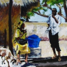 Conversation en Casamance (avec chèvre) (Sénégal) - 2010 - 29 X 29 cm