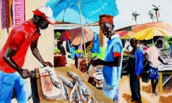 Les poissonniers au marché Tilène (Dakar, Sénégal) - 50 X 30 cm
