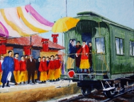 Visite du Ministre de l‘Imperatrice Tseuhi au chantier Jadot (construction du chemin de fer en 1902 en Chine) - 2013 - 39 X 30 cm